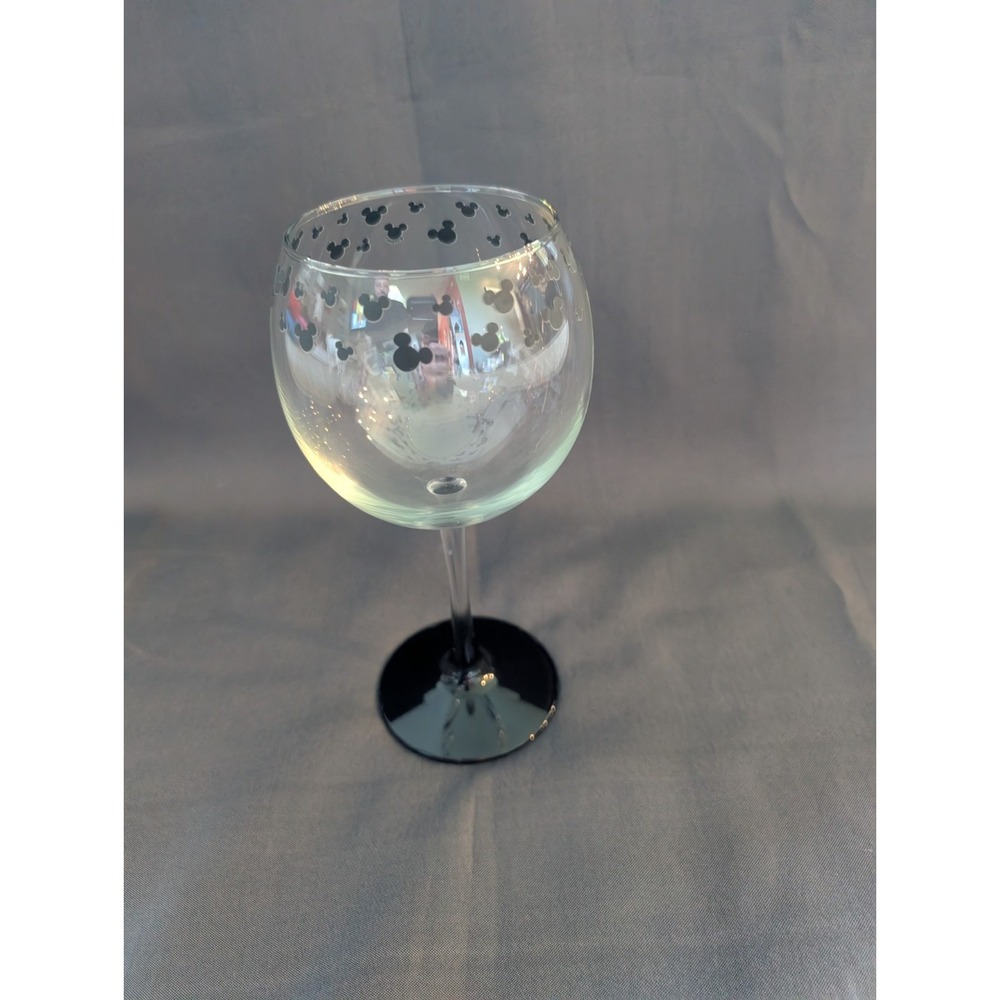 Disney Wine Glass Mickey Mouse 8 1/4" Black Ears Silhouette Barware